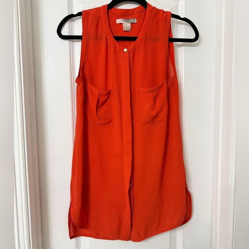 Love21 orange sleeveless blouse with pockets size XS